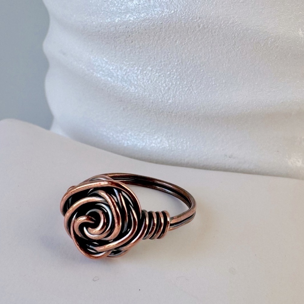 Copper Wire Wrapped Rose Flower Ring